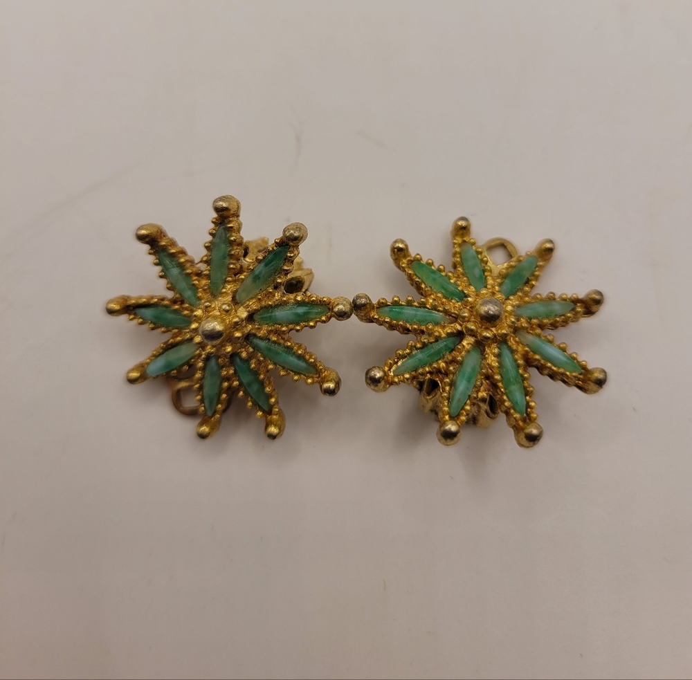Gold and Green Starburst Earrings